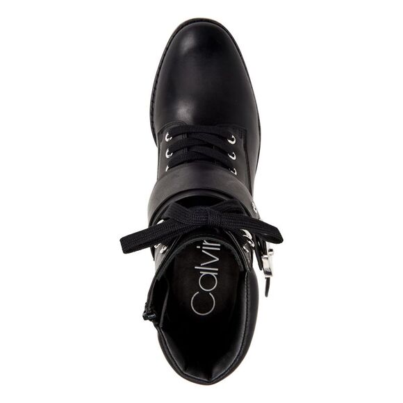 CALVIN KLEIN Womens Black Up Snap Pahi Toe Block Heel Leather Booties 9.5 M - Picture 3 of 4